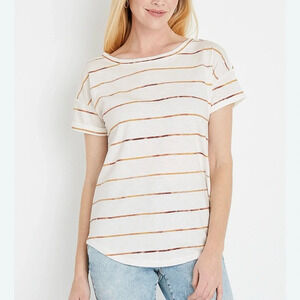 Maurices 24/7 Forever White & Pink Striped Drop Shoulder Tee Medium Women’s